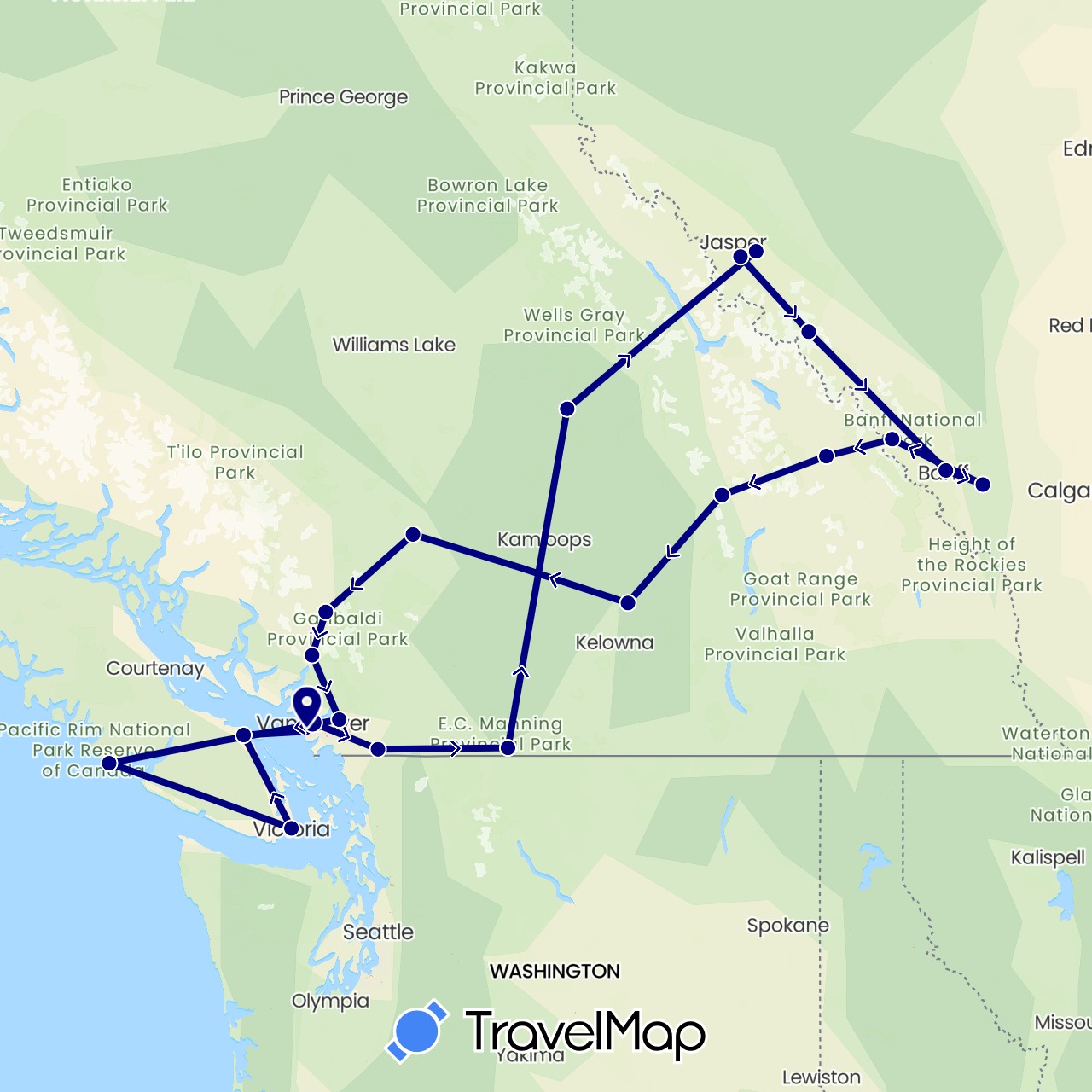 TravelMap itinerary: driving in Canada (North America)